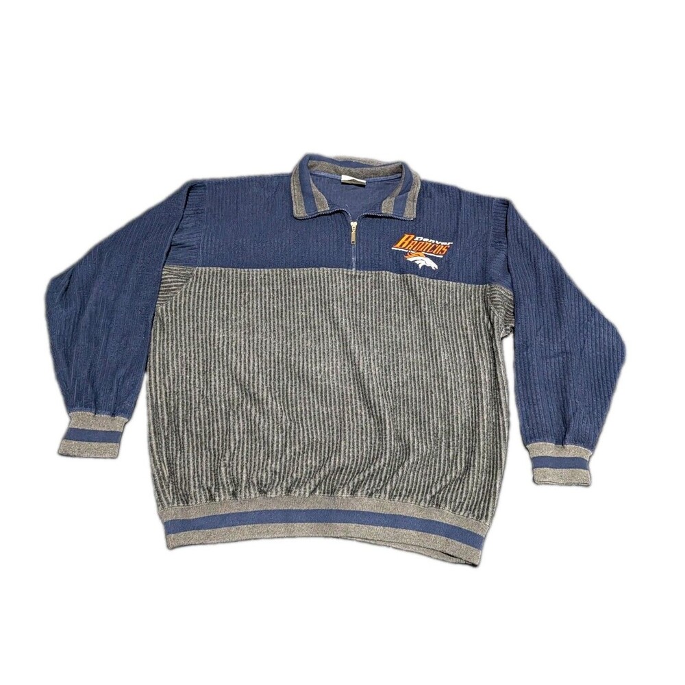 VINTAGE Y2K Lee Sport Denver Broncos 1/4 Zip Pullover Sweater XL Ribbed 90s